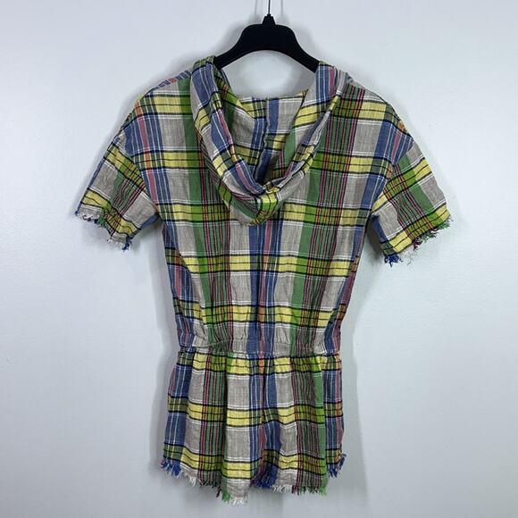 Urban outfitters linen blend plaid hooded romper size small - Picture 6 of 7
